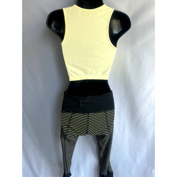 Lululemon Yellow Black Striped Crop Leggings Bee Size 4 + Crop Top Size M Yoga - Picture 4 of 12